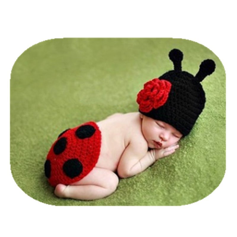 Vedory Fashion Newborn Baby Photography Props Boy Girls Photo Shoot Props Outfits Crochet Knitted Costume Unisex Cute Infant Hat Pants Set (ladybug) - Image 2